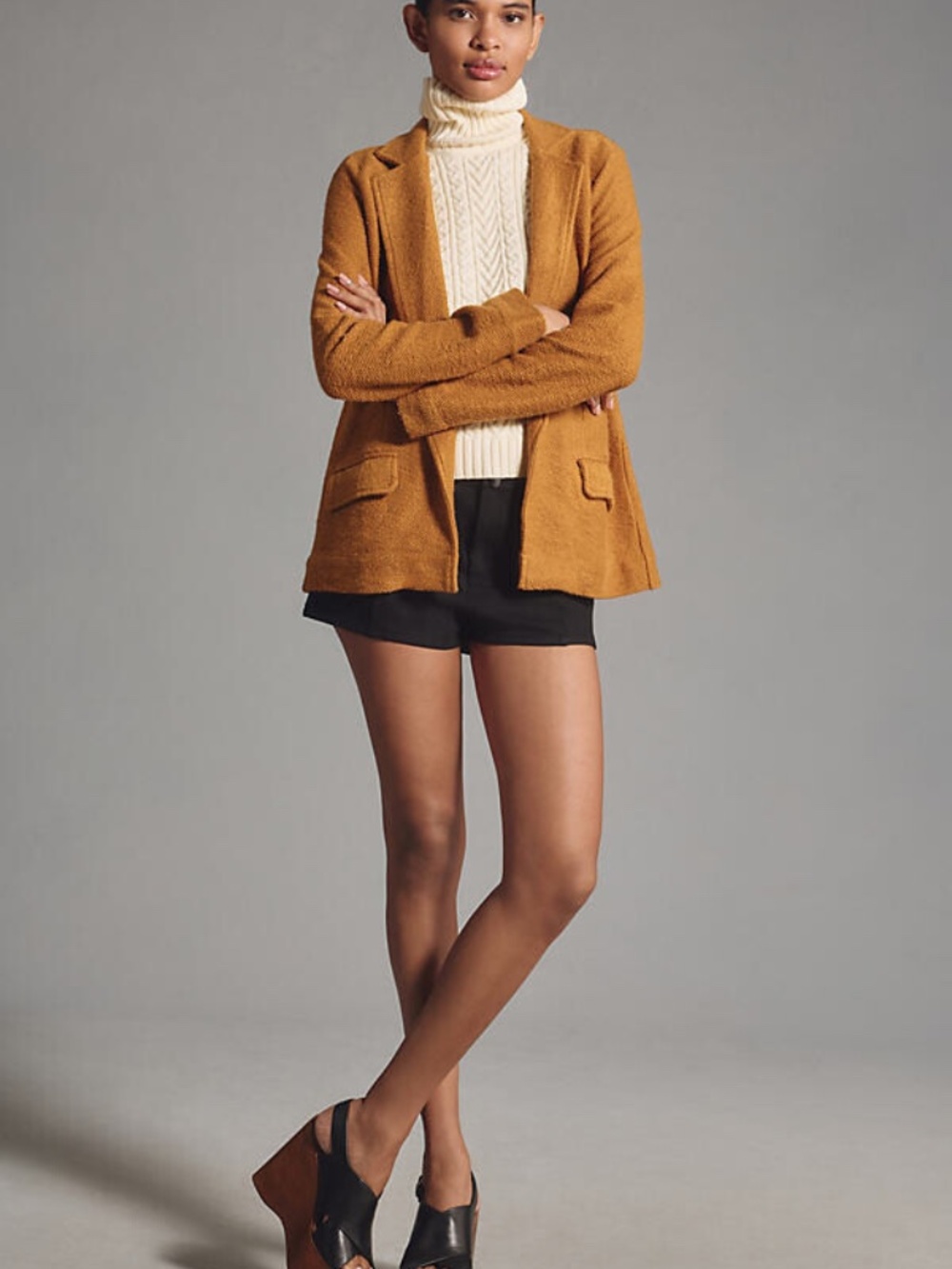 Maeve Anthropologie Mustard Yellow Textured Knit Blazer XS
